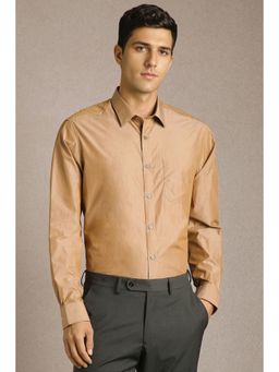 Louis Philippe - Men Dark Beige Solid Full Sleeves Formal Shirt
