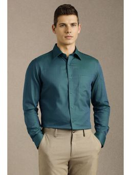 Louis Philippe - Men Blue Textured Full Sleeves Formal Shirt