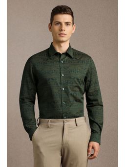 Louis Philippe - Men Green Print Full Sleeves Formal Shirt