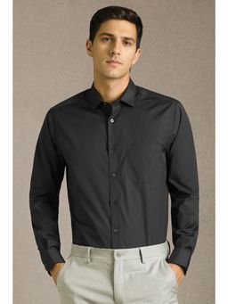 Louis Philippe - Men Black Solid Full Sleeves Formal Shirt