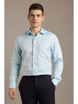 Louis Philippe - Men Light Blue Textured Full Sleeves Formal Shirt