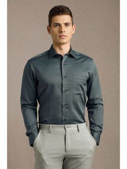 Louis Philippe - Men Green Textured Full Sleeves Formal Shirt