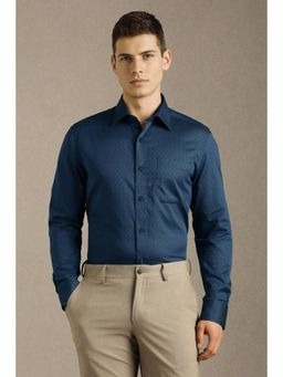 Louis Philippe - Men Navy Blue Textured Full Sleeves Formal Shirt