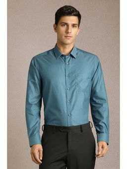 Louis Philippe - Men Blue Textured Full Sleeves Formal Shirt