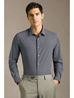 Louis Philippe - Men Navy Blue Print Full Sleeves Formal Shirt