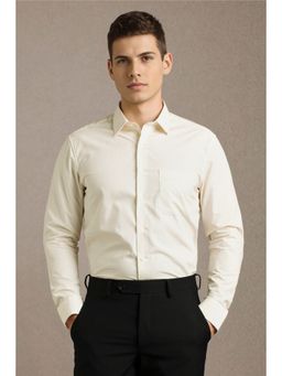 Louis Philippe - Men Cream Textured Full Sleeves Formal Shirt