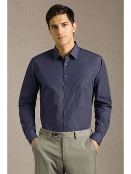 Louis Philippe - Men Navy Blue Solid Full Sleeves Formal Shirt