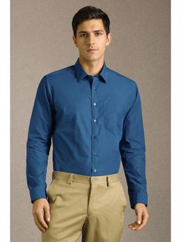 Louis Philippe - Men Blue Solid Full Sleeves Formal Shirt