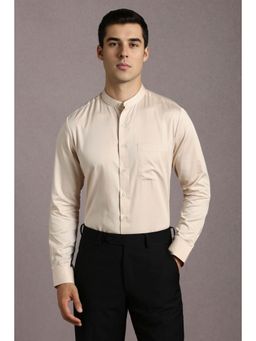 Louis Philippe - Men Beige Solid Full Sleeves Formal Shirt