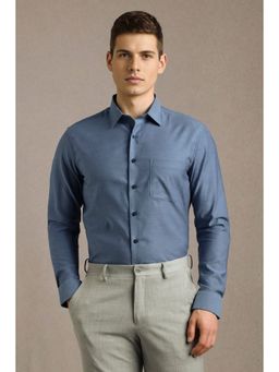 Louis Philippe - Mens Blue Solid Easy to Iron Cotton Slim fit Formal Shirt