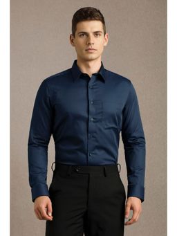 Louis Philippe - Men Navy Blue Solid Full Sleeves Formal Shirt