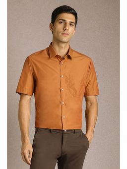 Louis Philippe - Men Orange Solid Half Sleeves Formal Shirt