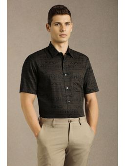 Louis Philippe - Men Black Print Half Sleeves Formal Shirt