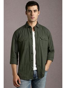 Louis Philippe - Men Olive Textured Full Sleeves Casual Shirt
