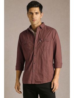 Louis Philippe - Men Brown Textured Full Sleeves Casual Shirt