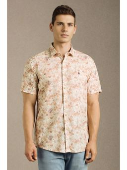Louis Philippe - Men Beige Print Half Sleeves Casual Shirt
