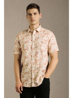 Louis Philippe - Men Beige Print Half Sleeves Casual Shirt