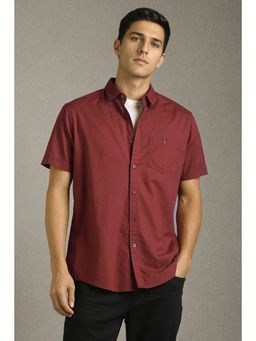 Louis Philippe - Men Maroon Solid Half Sleeves Casual Shirt