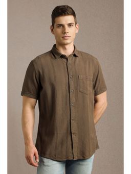 Louis Philippe - Men Brown Textured Half Sleeves Casual Shirt