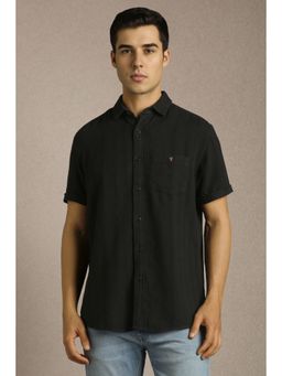 Louis Philippe - Men Black Textured Half Sleeves Casual Shirt