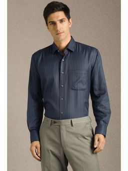 Louis Philippe - Men Navy Blue Stripe Full Sleeves Formal Shirt