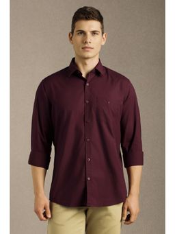 Louis Philippe - Men Maroon Solid Full Sleeves Casual Shirt