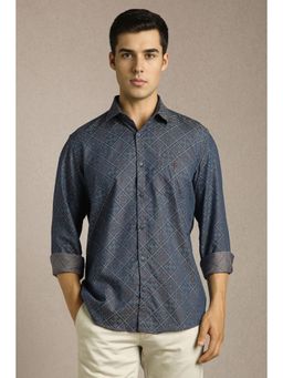 Louis Philippe - Men Navy Print Full Sleeves Casual Shirt
