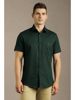 Louis Philippe - Men Green Textured Half Sleeves Casual Shirt