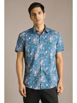 Louis Philippe - Men Blue Print Half Sleeves Casual Shirt