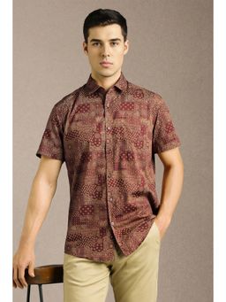 Louis Philippe - Men Maroon Print Half Sleeves Casual Shirt