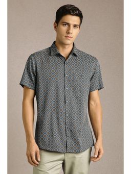 Louis Philippe - Men Navy Blue Print Half Sleeves Casual Shirt