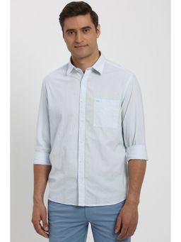 Peter England - Men Light Blue Relaxed Fit Stripe Full Sleeves Casual Shirt