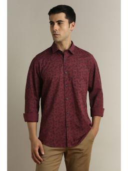 Peter England - Men Maroon Slim Fit Print Full Sleeves Casual Shirt