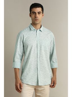 Peter England - Men Green Slim Fit Print Full Sleeves Casual Shirt