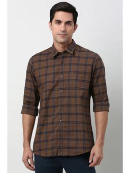 Peter England - Men Brown Slim Fit Check Full Sleeves Casual Shirt