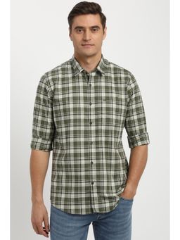 Peter England - Men Olive Slim Fit Check Full Sleeves Casual Shirt
