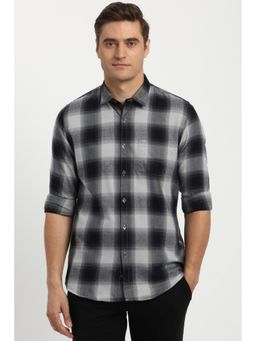 Peter England - Men Grey Slim Fit Check Full Sleeves Casual Shirt