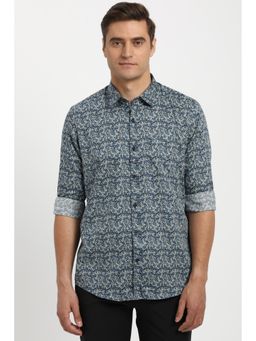 Peter England - Men Blue Slim Fit Print Full Sleeves Casual Shirt