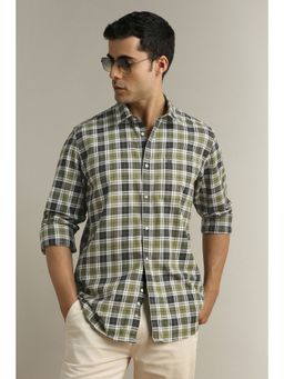 Peter England - Men Olive Slim Fit Check Full Sleeves Casual Shirt