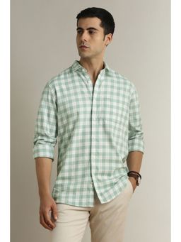 Peter England - Men Green Slim Fit Check Full Sleeves Casual Shirt
