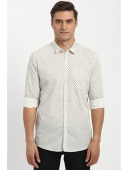 Peter England - Men Cream Slim Fit Print Full Sleeves Casual Shirt