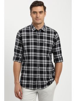 Peter England - Men Black Slim Fit Check Full Sleeves Casual Shirt