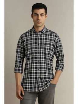 Peter England - Men Black Slim Fit Check Full Sleeves Casual Shirt