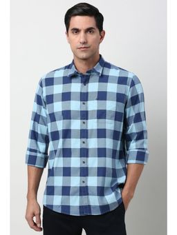 Peter England - Men Light Blue Slim Fit Check Full Sleeves Casual Shirt