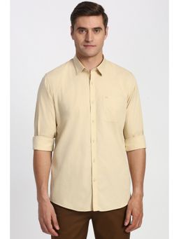 Peter England - Men Beige Slim Fit Solid Full Sleeves Casual Shirt