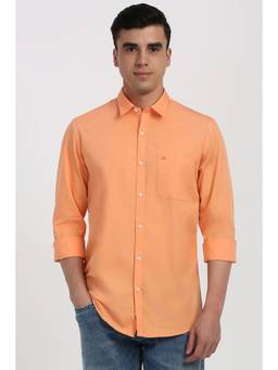 Peter England - Men Peach Slim Fit Solid Full Sleeves Casual Shirt