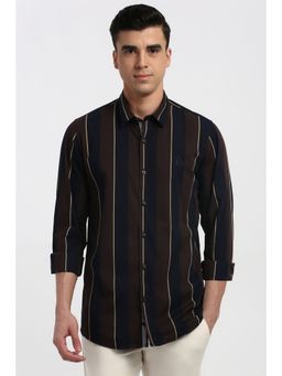 Peter England - Men Brown Slim Fit Stripe Full Sleeves Casual Shirt