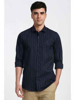 Peter England - Men Navy Blue Slim Fit Stripe Full Sleeves Casual Shirt