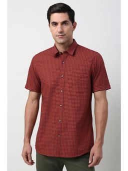 Peter England - Men Maroon Slim Fit Print Half Sleeves Casual Shirt