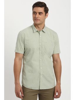 Peter England - Men Green Slim Fit Print Half Sleeves Casual Shirt